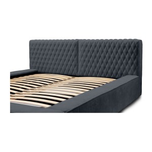 Lit coffre VERNON – Tissu chenille bouclé Charbon bleu – 180x200 cm – Sommier relevable – Design haut de gamme 