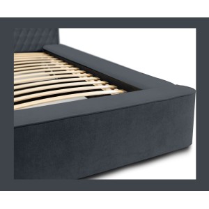 Lit coffre VERNON – Tissu chenille bouclé Charbon bleu – 180x200 cm – Sommier relevable – Design haut de gamme 