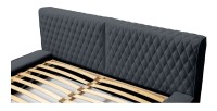 Lit coffre VERNON – Tissu chenille bouclé Charbon bleu – 180x200 cm – Sommier relevable – Design haut de gamme 