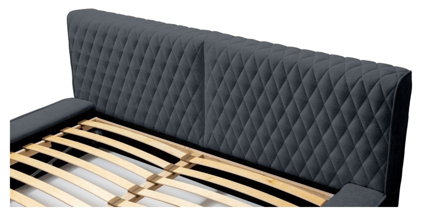 Lit coffre VERNON – Tissu chenille bouclé Charbon bleu – 180x200 cm – Sommier relevable – Design haut de gamme 