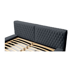 Lit coffre VERNON – Tissu chenille bouclé Charbon bleu – 180x200 cm – Sommier relevable – Design haut de gamme 