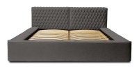 Lit coffre VERNON – Tissu chenille bouclé Anthracite profond – 140x200 cm – Sommier relevable – Design haut de gamme 