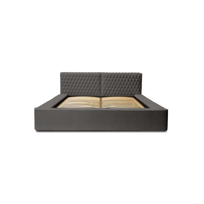 Lit coffre VERNON – Tissu chenille bouclé Anthracite profond – 140x200 cm – Sommier relevable – Design haut de gamme 