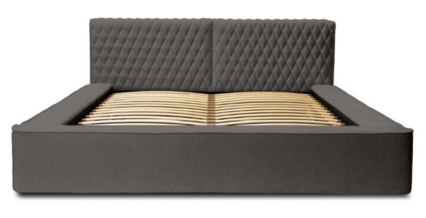 Lit coffre VERNON – Tissu chenille bouclé Anthracite profond – 140x200 cm – Sommier relevable – Design haut de gamme