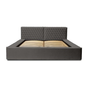 Lit coffre VERNON – Tissu chenille bouclé Anthracite profond – 140x200 cm – Sommier relevable – Design haut de gamme 