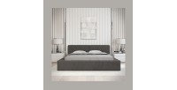 Lit coffre VERNON – Tissu chenille bouclé Anthracite profond – 140x200 cm – Sommier relevable – Design haut de gamme
