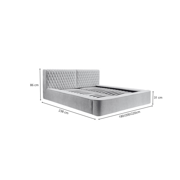 Lit coffre VERNON – Tissu chenille bouclé Anthracite profond – 140x200 cm – Sommier relevable – Design haut de gamme 