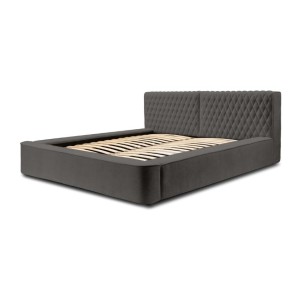Lit coffre VERNON – Tissu chenille bouclé Anthracite profond – 140x200 cm – Sommier relevable – Design haut de gamme 