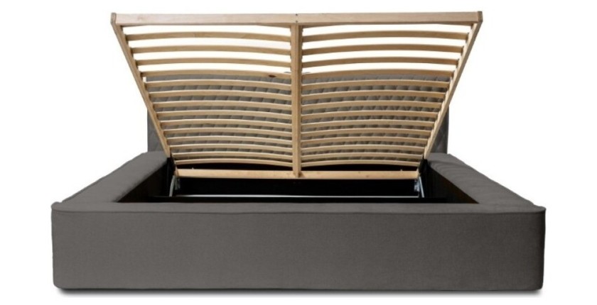 Lit coffre VERNON – Tissu chenille bouclé Anthracite profond – 140x200 cm – Sommier relevable – Design haut de gamme