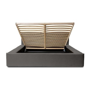Lit coffre VERNON – Tissu chenille bouclé Anthracite profond – 140x200 cm – Sommier relevable – Design haut de gamme 