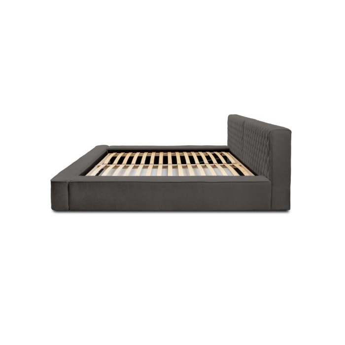Lit coffre VERNON – Tissu chenille bouclé Anthracite profond – 140x200 cm – Sommier relevable – Design haut de gamme 