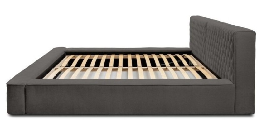 Lit coffre VERNON – Tissu chenille bouclé Anthracite profond – 140x200 cm – Sommier relevable – Design haut de gamme