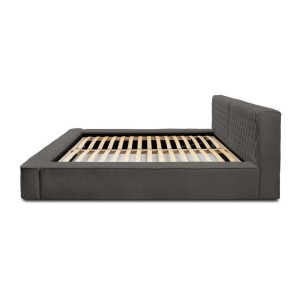 Lit coffre VERNON – Tissu chenille bouclé Anthracite profond – 140x200 cm – Sommier relevable – Design haut de gamme 