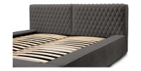Lit coffre VERNON – Tissu chenille bouclé Anthracite profond – 140x200 cm – Sommier relevable – Design haut de gamme 
