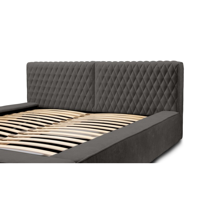 Lit coffre VERNON – Tissu chenille bouclé Anthracite profond – 140x200 cm – Sommier relevable – Design haut de gamme 