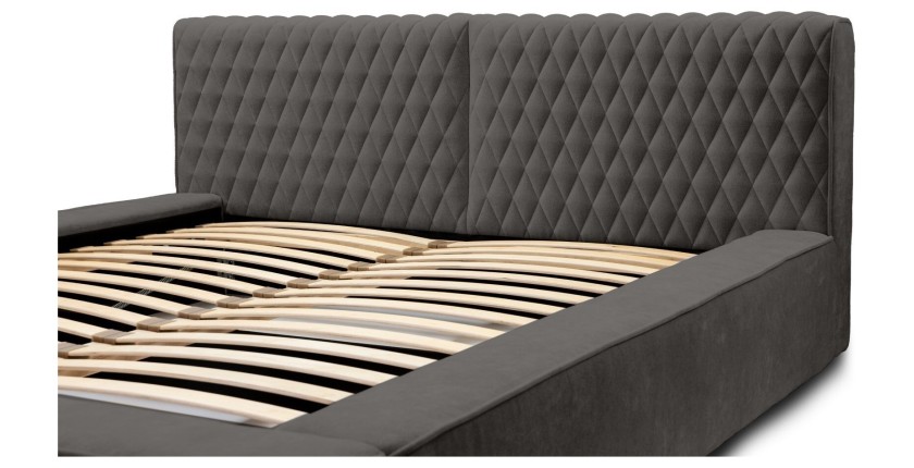 Lit coffre VERNON – Tissu chenille bouclé Anthracite profond – 140x200 cm – Sommier relevable – Design haut de gamme