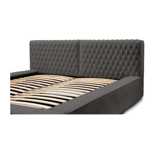 Lit coffre VERNON – Tissu chenille bouclé Anthracite profond – 140x200 cm – Sommier relevable – Design haut de gamme 