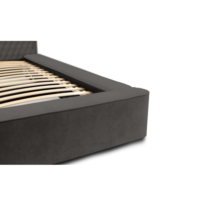 Lit coffre VERNON – Tissu chenille bouclé Anthracite profond – 140x200 cm – Sommier relevable – Design haut de gamme 