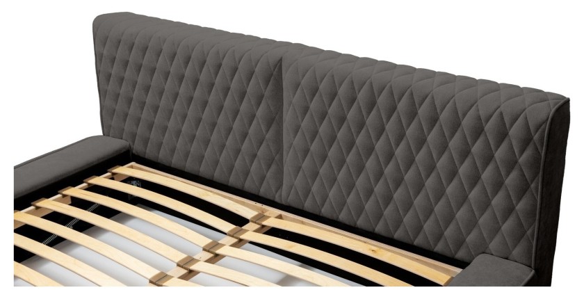 Lit coffre VERNON – Tissu chenille bouclé Anthracite profond – 140x200 cm – Sommier relevable – Design haut de gamme