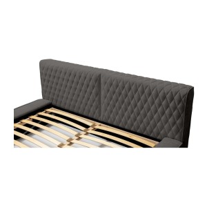 Lit coffre VERNON – Tissu chenille bouclé Anthracite profond – 140x200 cm – Sommier relevable – Design haut de gamme 