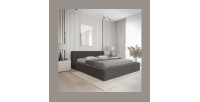 Lit coffre VERNON – Tissu chenille bouclé Anthracite profond – 140x200 cm – Sommier relevable – Design haut de gamme 