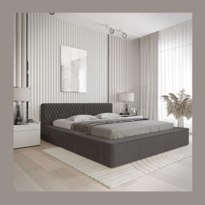 Lit coffre VERNON – Tissu chenille bouclé Anthracite profond – 140x200 cm – Sommier relevable – Design haut de gamme 