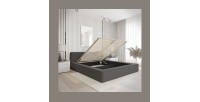 Lit coffre VERNON – Tissu chenille bouclé Anthracite profond – 140x200 cm – Sommier relevable – Design haut de gamme 