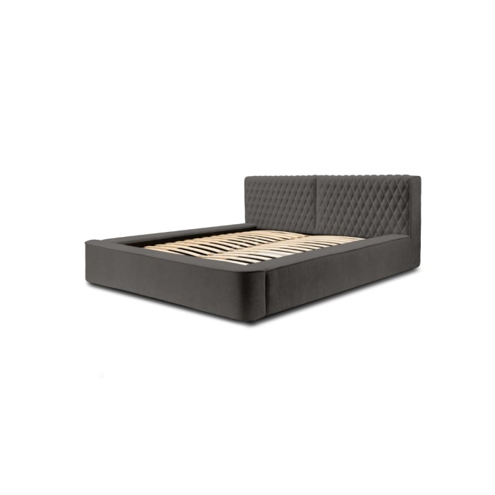 Lit coffre VERNON – Tissu chenille bouclé Anthracite profond – 160x200 cm – Sommier relevable – Design haut de gamme 