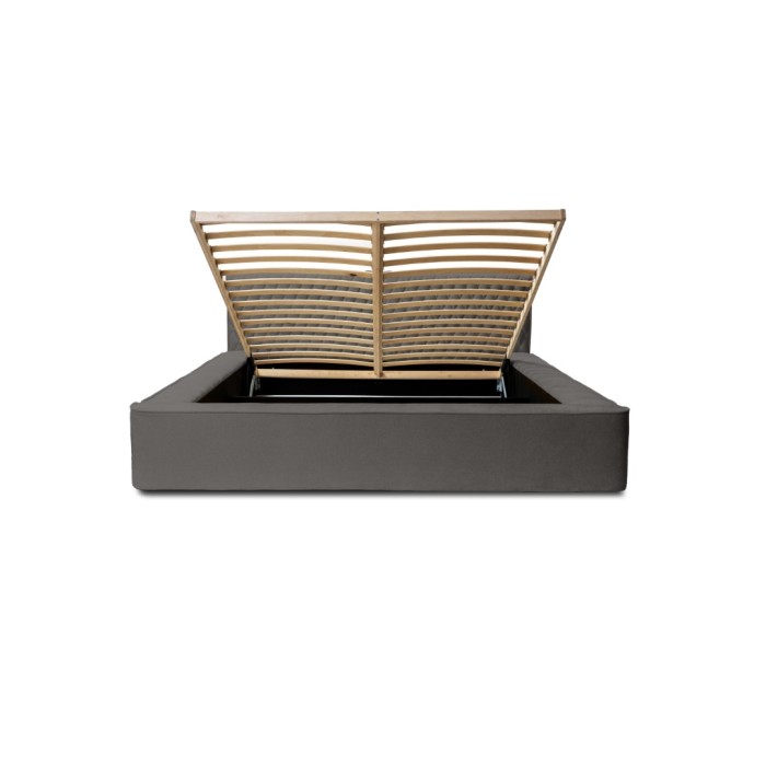 Lit coffre VERNON – Tissu chenille bouclé Anthracite profond – 180x200 cm – Sommier relevable – Design haut de gamme 