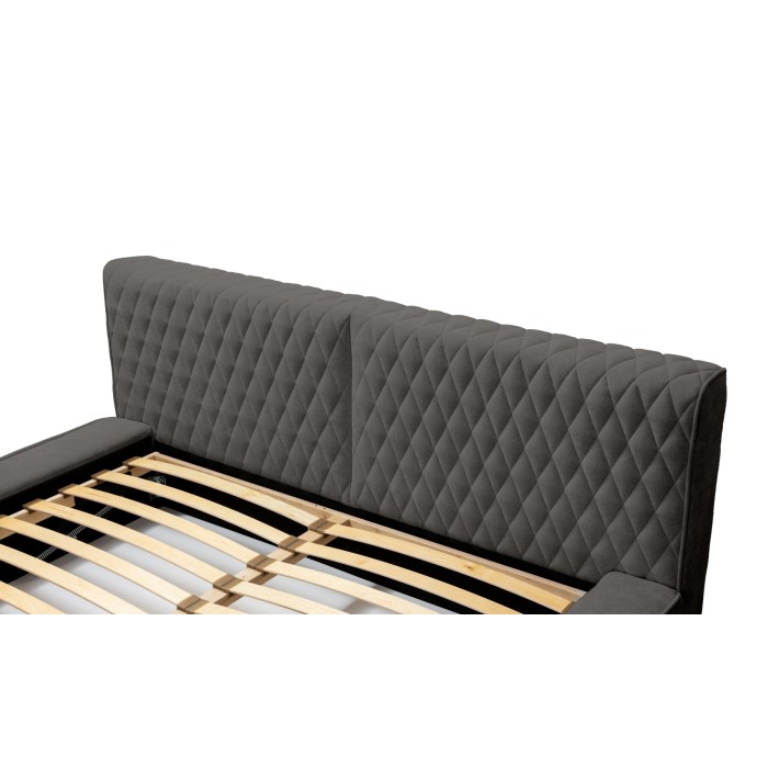 Lit coffre VERNON – Tissu chenille bouclé Anthracite profond – 180x200 cm – Sommier relevable – Design haut de gamme 