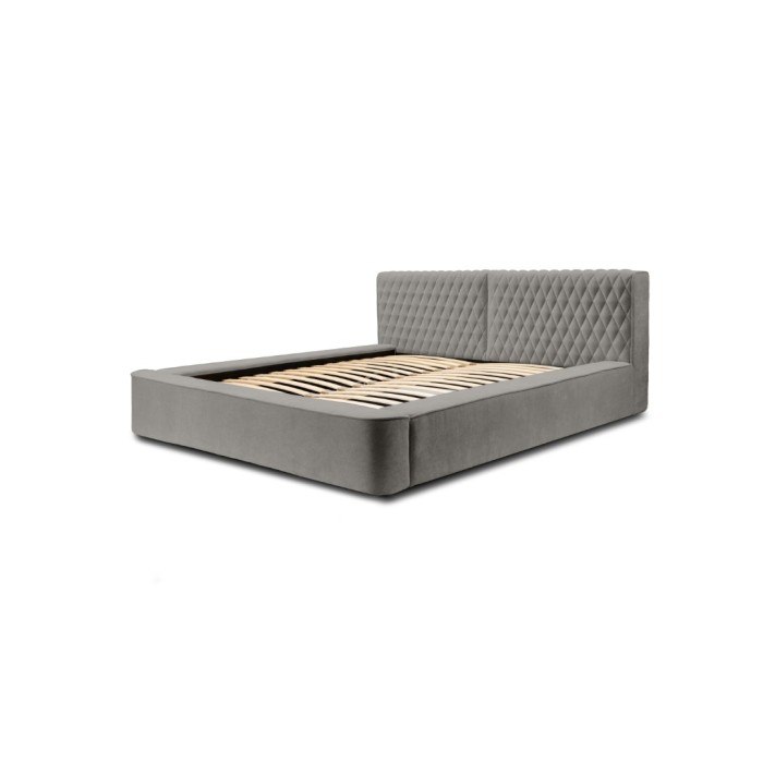 Lit coffre VERNON – Tissu chenille bouclé Cendre taupe – 140x200 cm – Sommier relevable – Design haut de gamme 