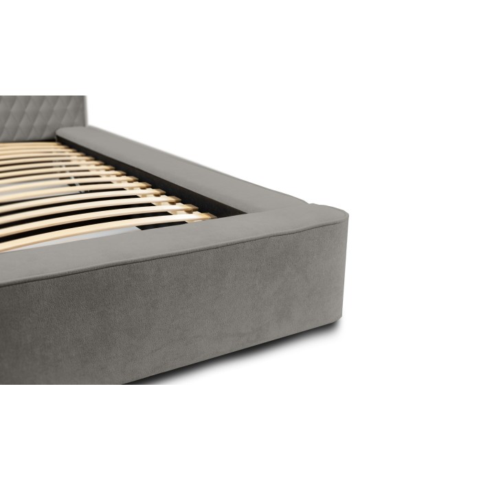 Lit coffre VERNON – Tissu chenille bouclé Cendre taupe – 140x200 cm – Sommier relevable – Design haut de gamme 