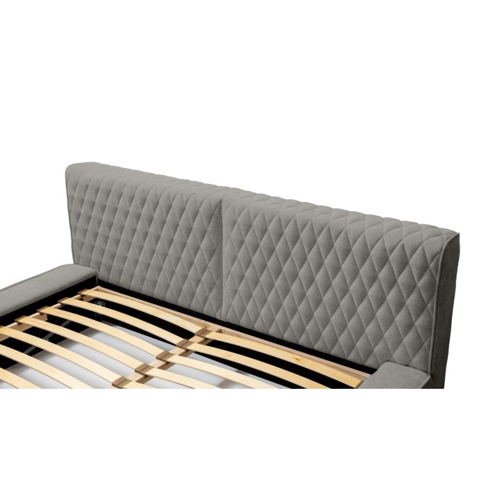 Lit coffre VERNON – Tissu chenille bouclé Cendre taupe – 140x200 cm – Sommier relevable – Design haut de gamme 