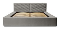 Lit coffre VERNON – Tissu chenille bouclé Cendre taupe – 180x200 cm – Sommier relevable – Design haut de gamme 