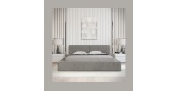 Lit coffre VERNON – Tissu chenille bouclé Cendre taupe – 180x200 cm – Sommier relevable – Design haut de gamme