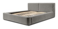 Lit coffre VERNON – Tissu chenille bouclé Cendre taupe – 180x200 cm – Sommier relevable – Design haut de gamme 