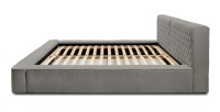 Lit coffre VERNON – Tissu chenille bouclé Cendre taupe – 180x200 cm – Sommier relevable – Design haut de gamme 