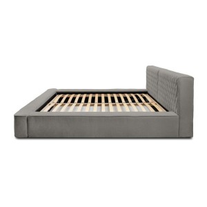 Lit coffre VERNON – Tissu chenille bouclé Cendre taupe – 180x200 cm – Sommier relevable – Design haut de gamme 