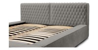 Lit coffre VERNON – Tissu chenille bouclé Cendre taupe – 180x200 cm – Sommier relevable – Design haut de gamme 