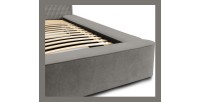 Lit coffre VERNON – Tissu chenille bouclé Cendre taupe – 180x200 cm – Sommier relevable – Design haut de gamme 
