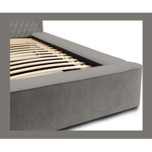 Lit coffre VERNON – Tissu chenille bouclé Cendre taupe – 180x200 cm – Sommier relevable – Design haut de gamme 