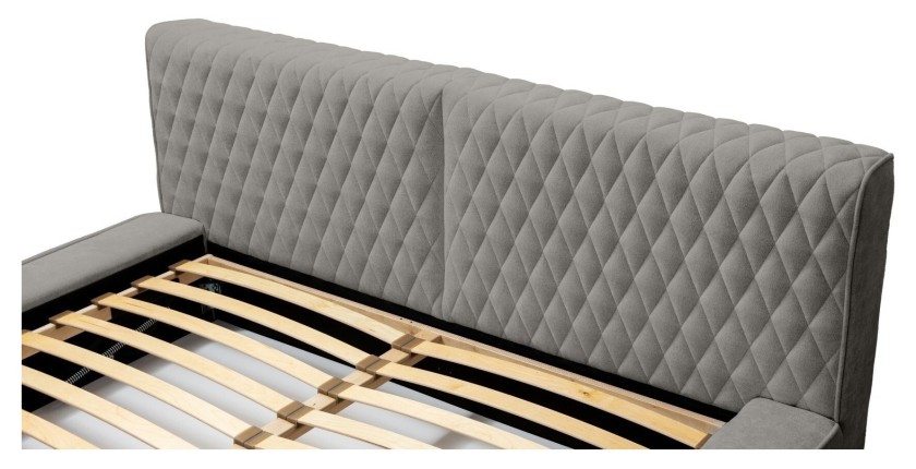 Lit coffre VERNON – Tissu chenille bouclé Cendre taupe – 180x200 cm – Sommier relevable – Design haut de gamme 