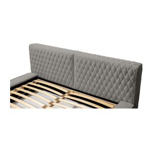 Lit coffre VERNON – Tissu chenille bouclé Cendre taupe – 180x200 cm – Sommier relevable – Design haut de gamme 