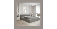 Lit coffre VERNON – Tissu chenille bouclé Cendre taupe – 180x200 cm – Sommier relevable – Design haut de gamme 