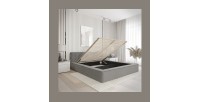 Lit coffre VERNON – Tissu chenille bouclé Cendre taupe – 180x200 cm – Sommier relevable – Design haut de gamme 
