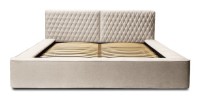Lit coffre VERNON – Tissu chenille bouclé Sable rosé – 140x200 cm – Sommier relevable – Design haut de gamme 
