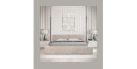 Lit coffre VERNON – Tissu chenille bouclé Sable rosé – 140x200 cm – Sommier relevable – Design haut de gamme