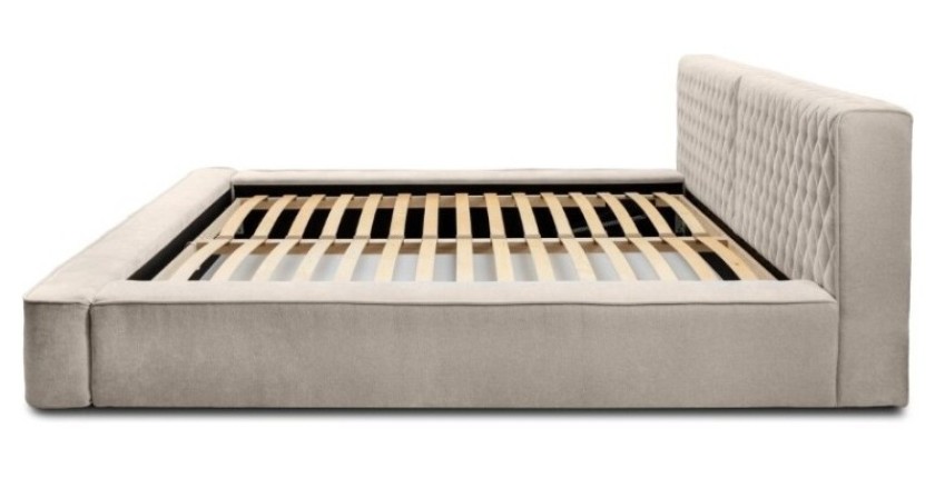 Lit coffre VERNON – Tissu chenille bouclé Sable rosé – 140x200 cm – Sommier relevable – Design haut de gamme 