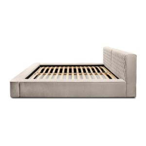 Lit coffre VERNON – Tissu chenille bouclé Sable rosé – 140x200 cm – Sommier relevable – Design haut de gamme 