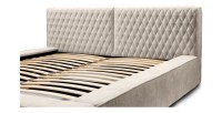 Lit coffre VERNON – Tissu chenille bouclé Sable rosé – 140x200 cm – Sommier relevable – Design haut de gamme 